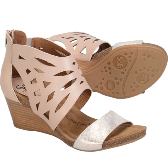 Sofft Women Gila Mule Leather Ankle Zip Back Wedge Sandals shoes sz 11M - Picture 1 of 12